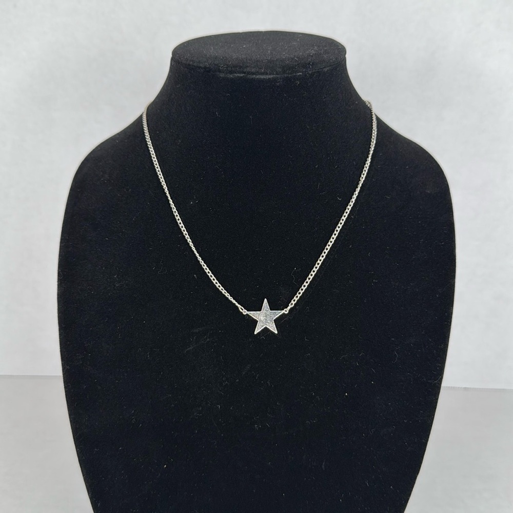 Vintage Silver Tone Star Pendant Oval Link Chain 16" Necklace Lot A36